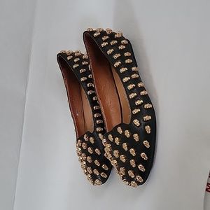 Jeffrey Campbell Skull  “Skulltini” Black Gold Loafer Flats Size 4.5